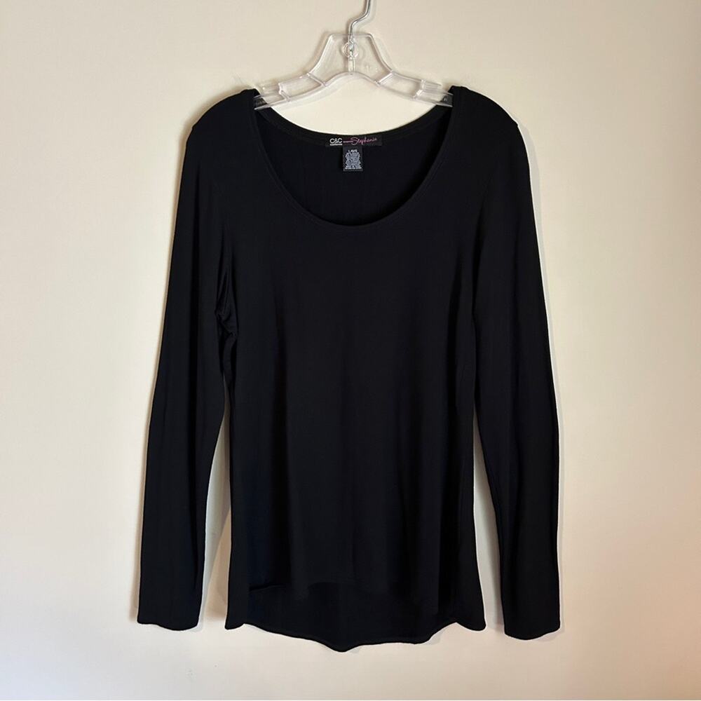 C C California Black Scoop Neck Elbow Patches Basic Long Sleeve Shirt Size Large